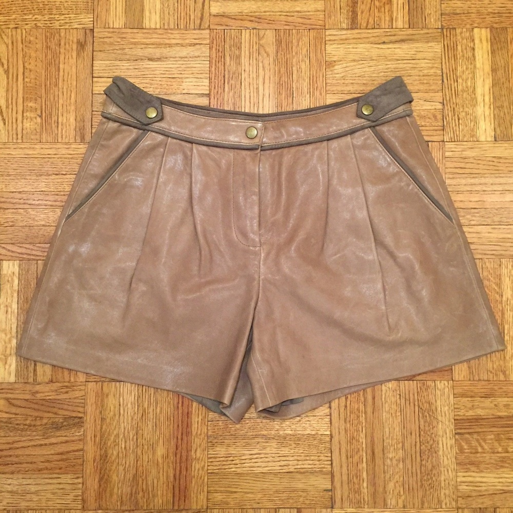 TAN TIBI LEATHER SHORTS